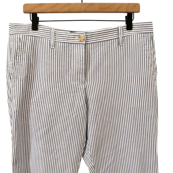 Talbots Sunshine Seersucker Relaxed Chino Striped Blue White Pants Size 10P - Picture 5 of 11